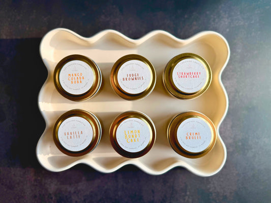 Dessert Candle Sampler Set – 2oz Mini Gold Tin Candles in Bakery & Coffee Scents
